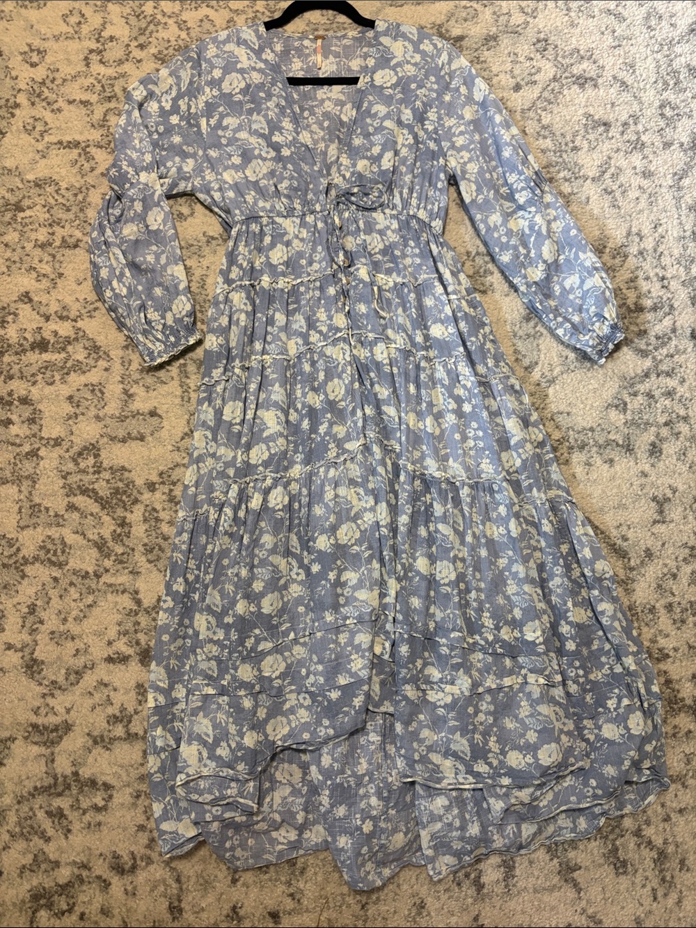 Free People Powder Blue Floral Button-Front Pappiet Midi Dress - Picture 5 of 14